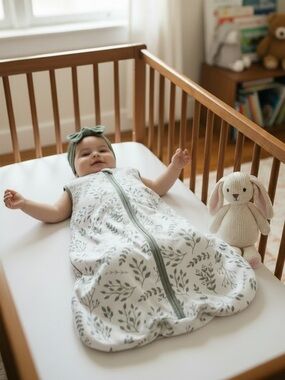 NWT Yoofoss Baby Sleep Sack Cotton Wearable Blanket Sage Green Leaf Print 6-12 M